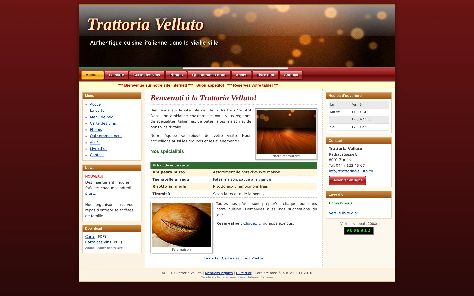 Exemple de design: Restaurant, ancien site (Trattoria Velluto, marque fictive)