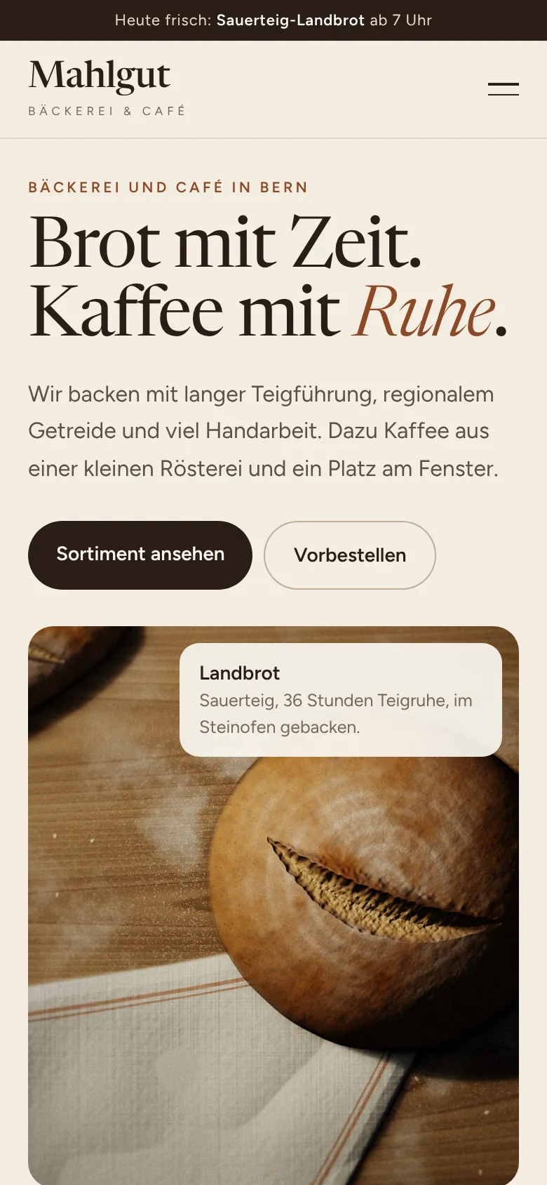 Beispiel-Design: Bäckerei & Café (Mahlgut, fiktive Marke)