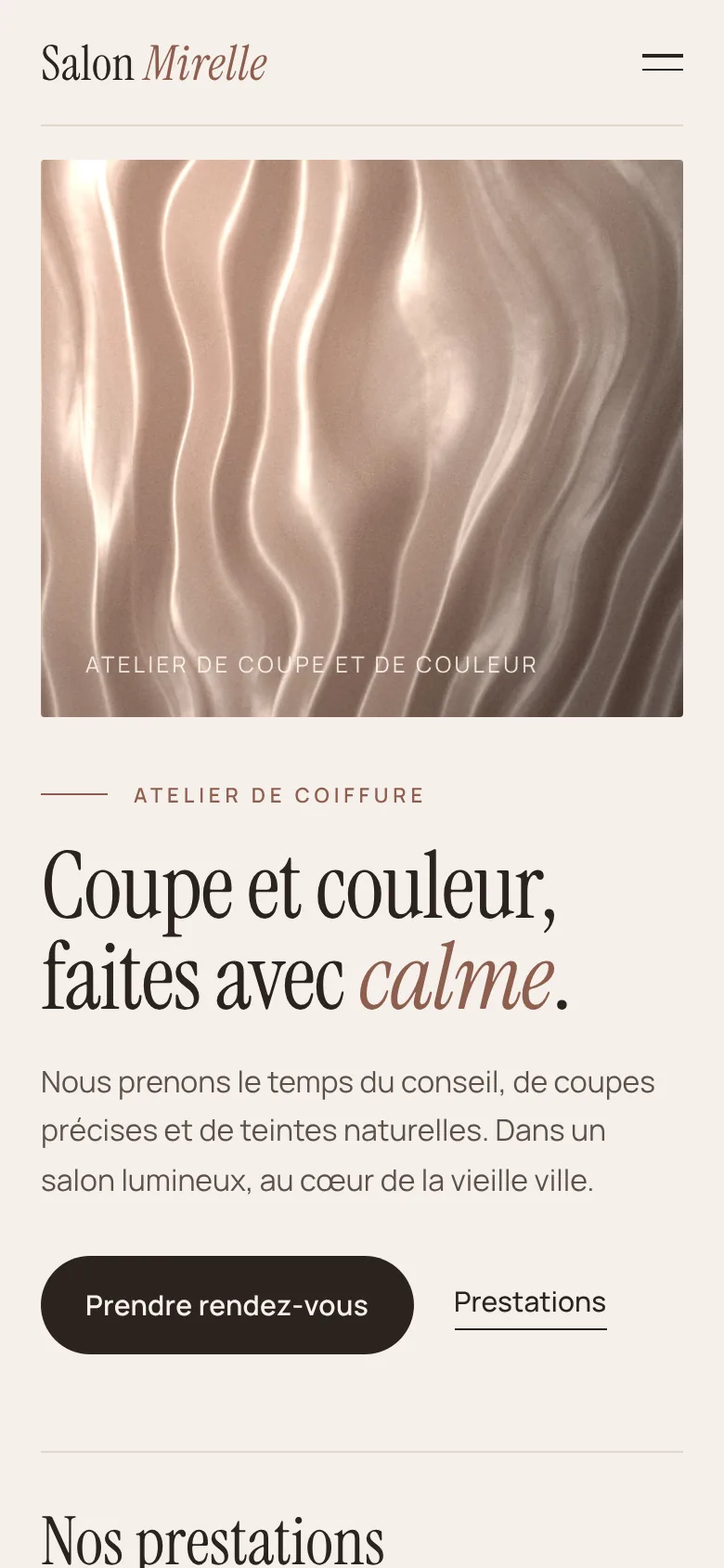 Exemple de design: Coiffeur (Salon Mirelle, marque fictive)