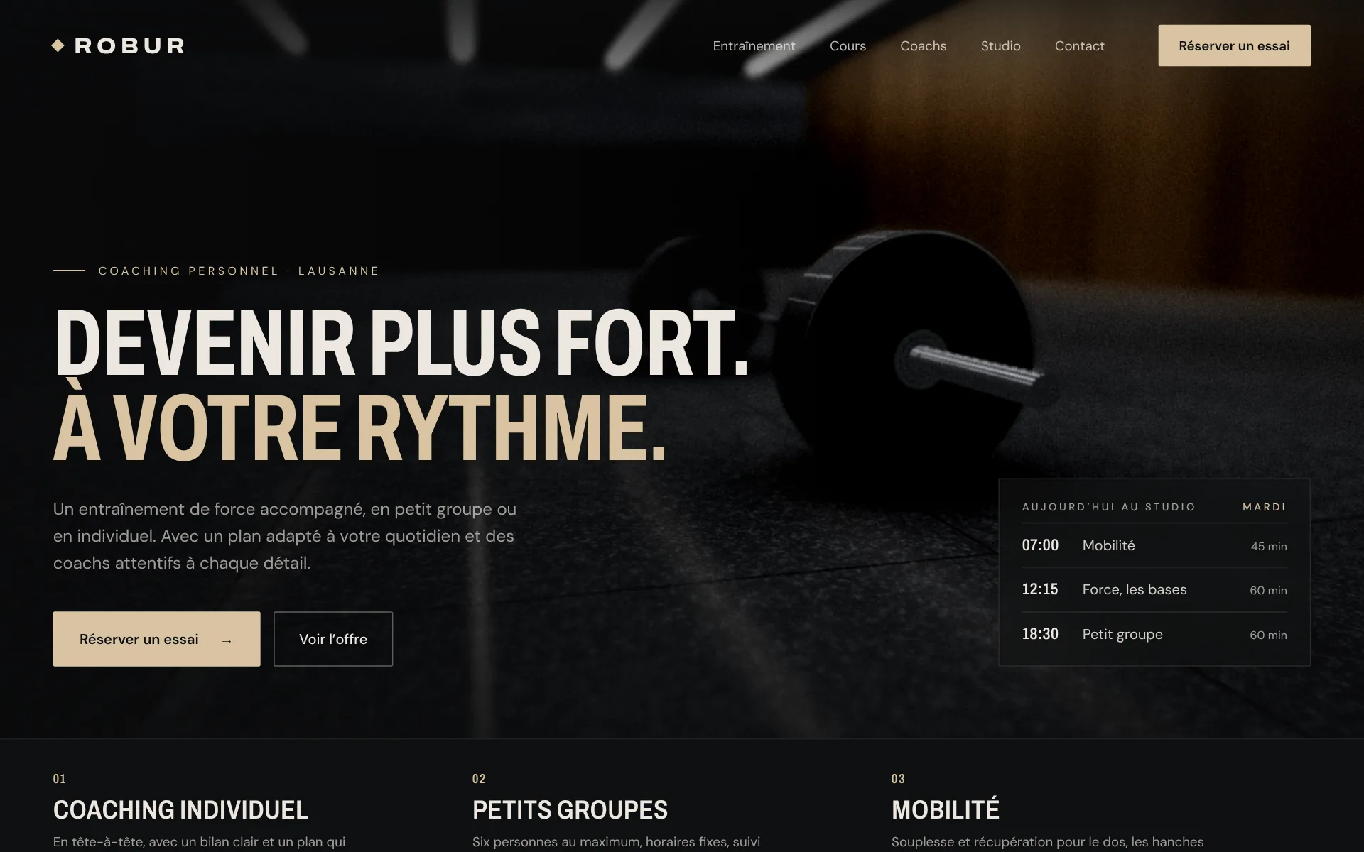 Exemple de design: Studio de fitness (Studio Robur, marque fictive)