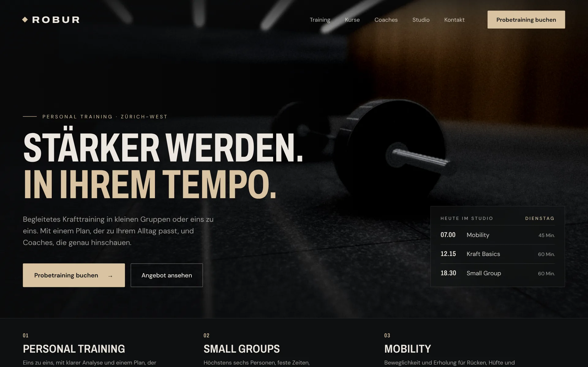 Beispiel-Design: Fitnessstudio (Studio Robur, fiktive Marke)