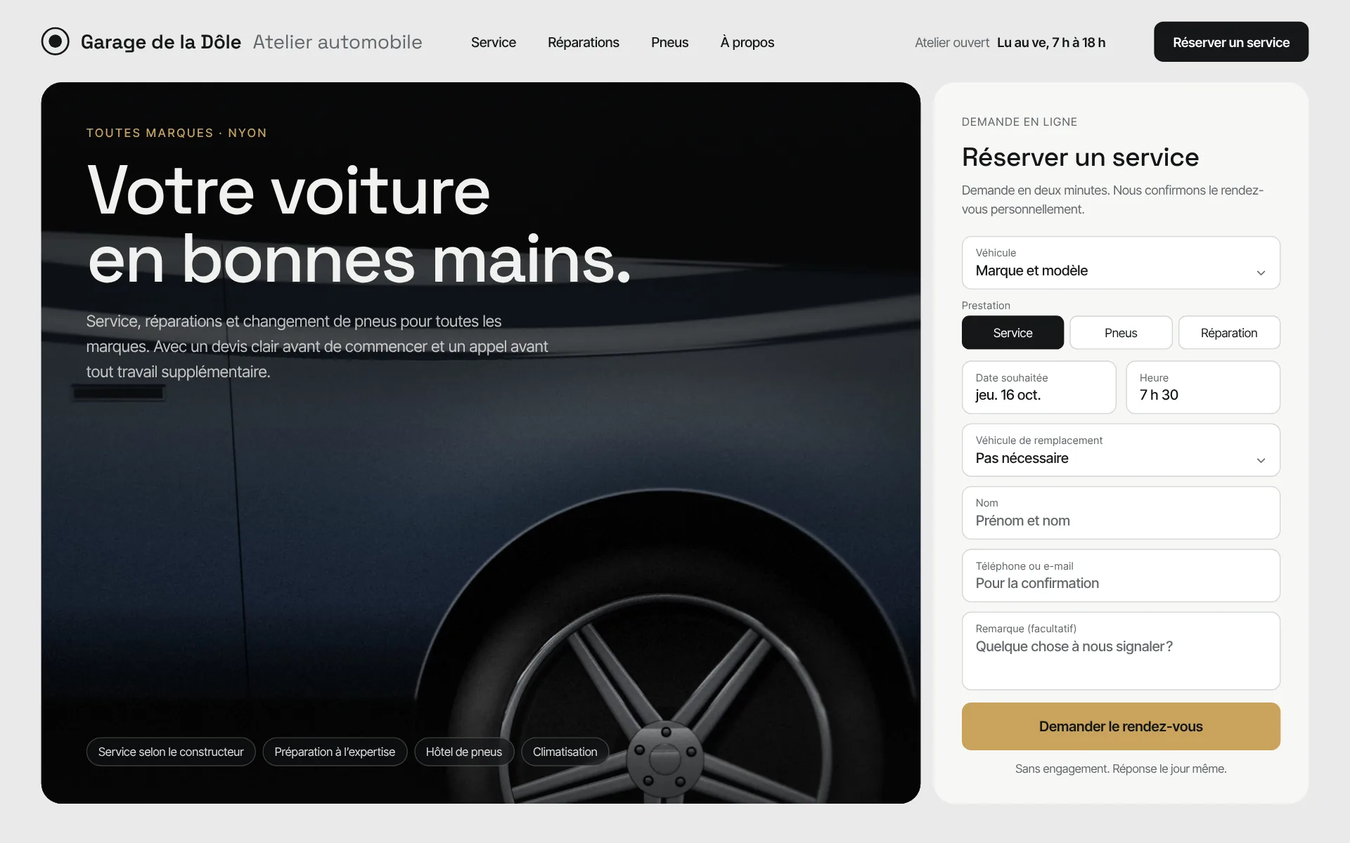Exemple de design: Garage automobile (Garage de la Dôle, marque fictive)