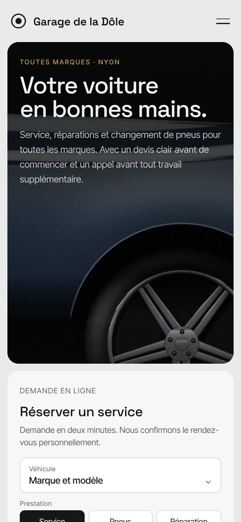 Exemple de design: Garage automobile (Garage de la Dôle, marque fictive)