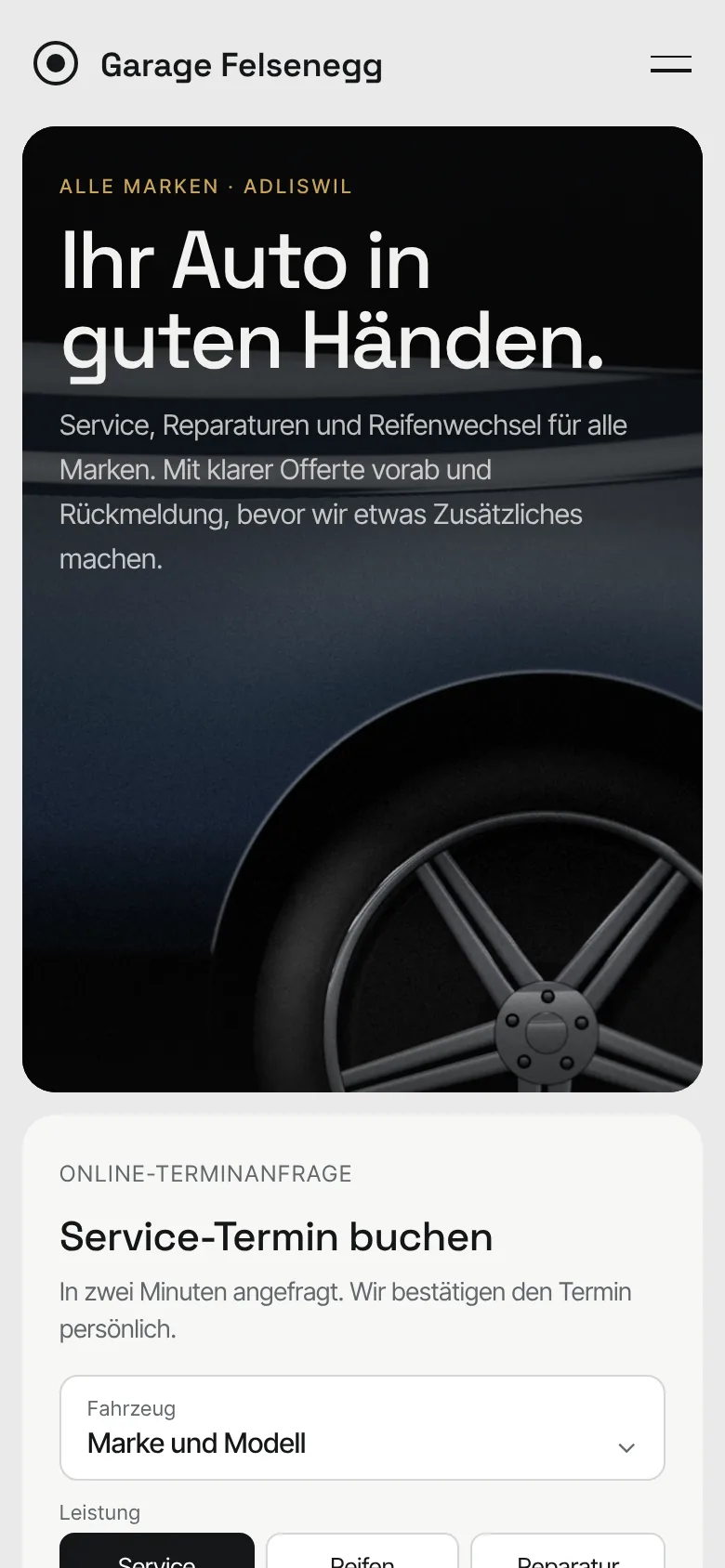 Beispiel-Design: Autogarage (Garage Felsenegg, fiktive Marke)