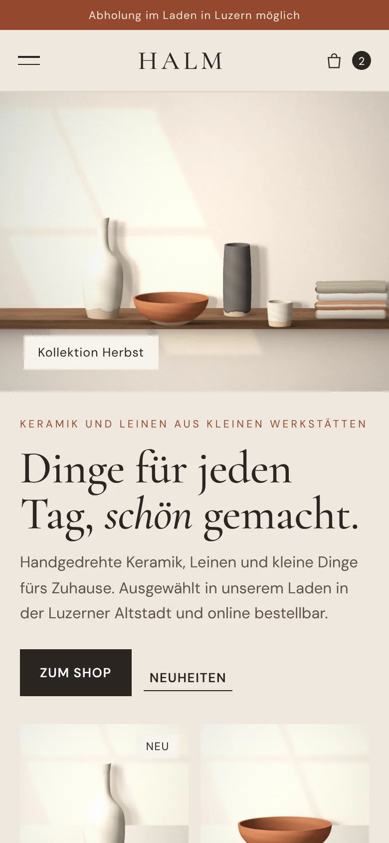 Beispiel-Design: Laden & Onlineshop (Atelier Halm, fiktive Marke)