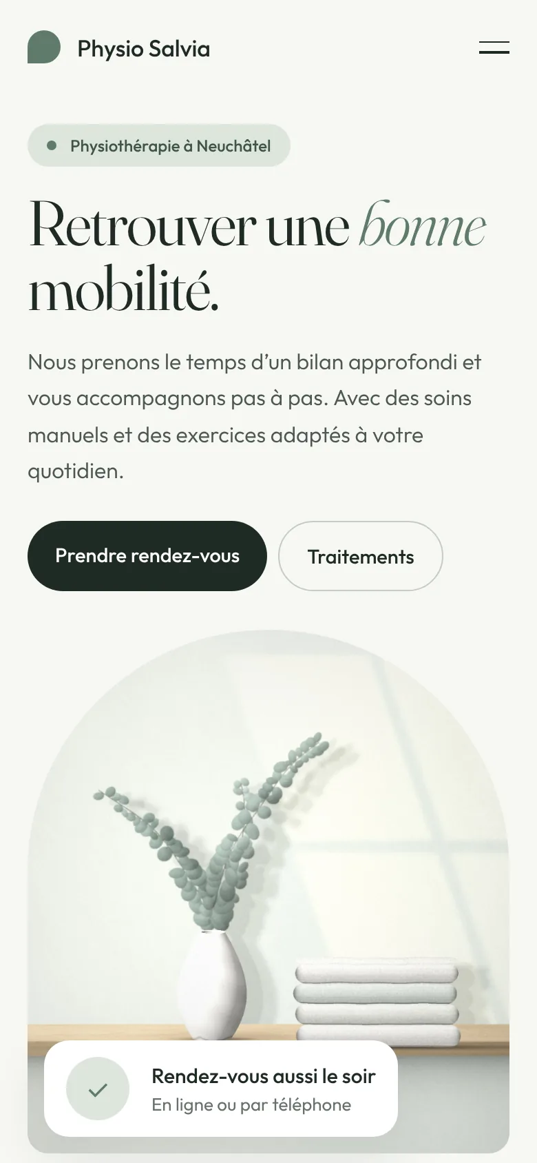 Exemple de design: Physiothérapie (Physio Salvia, marque fictive)