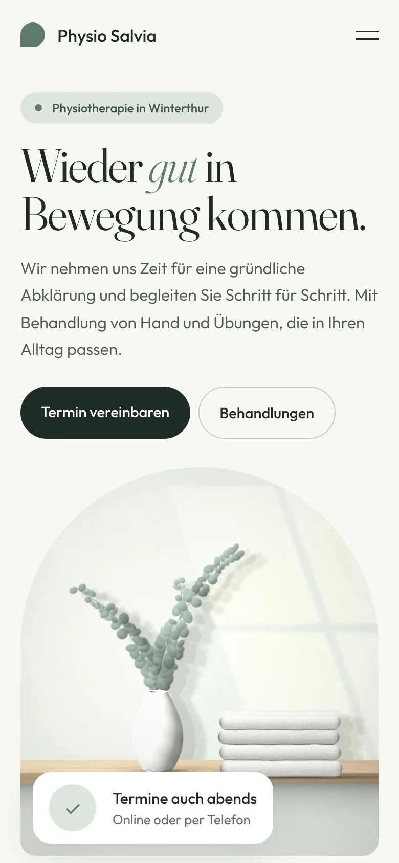 Beispiel-Design: Physiotherapie (Physio Salvia, fiktive Marke)