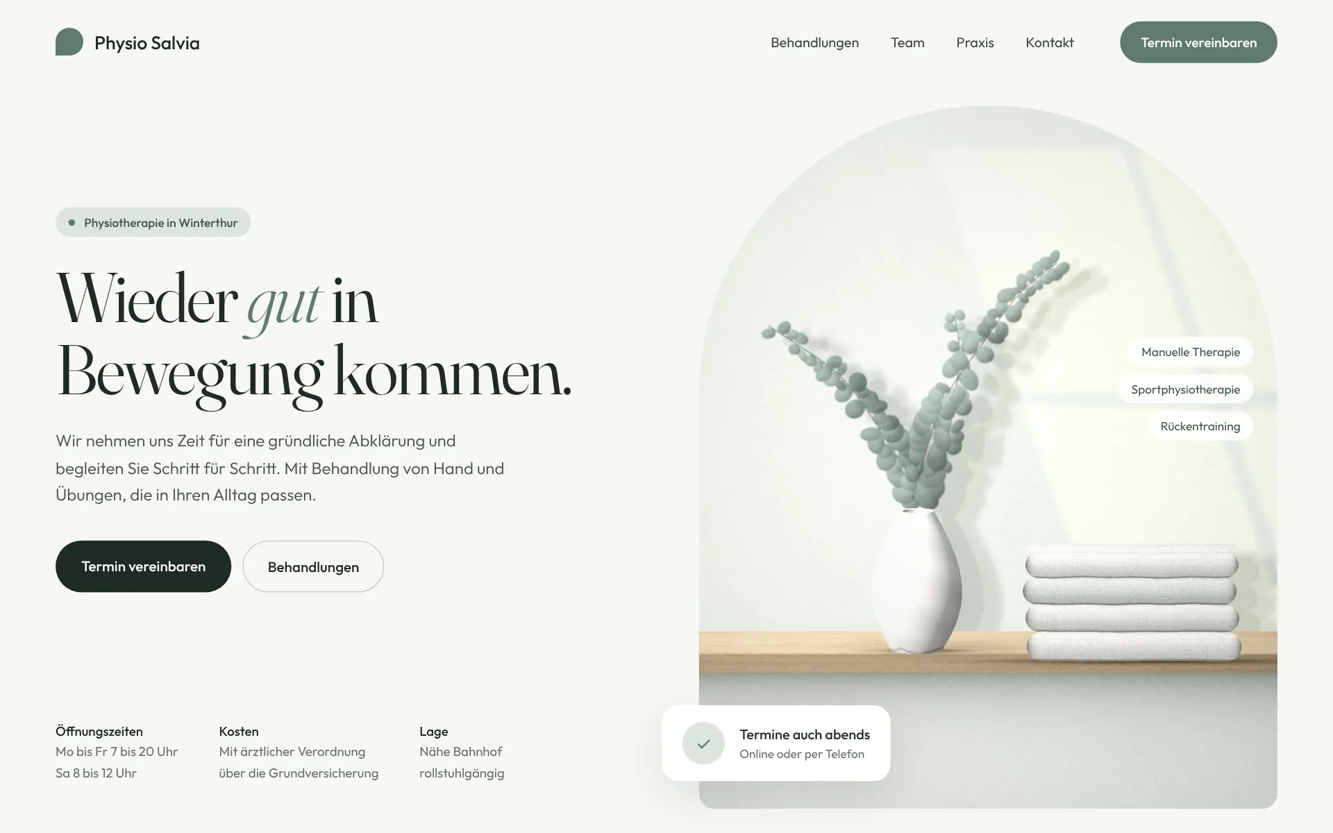Beispiel-Design: Physiotherapie (Physio Salvia, fiktive Marke)