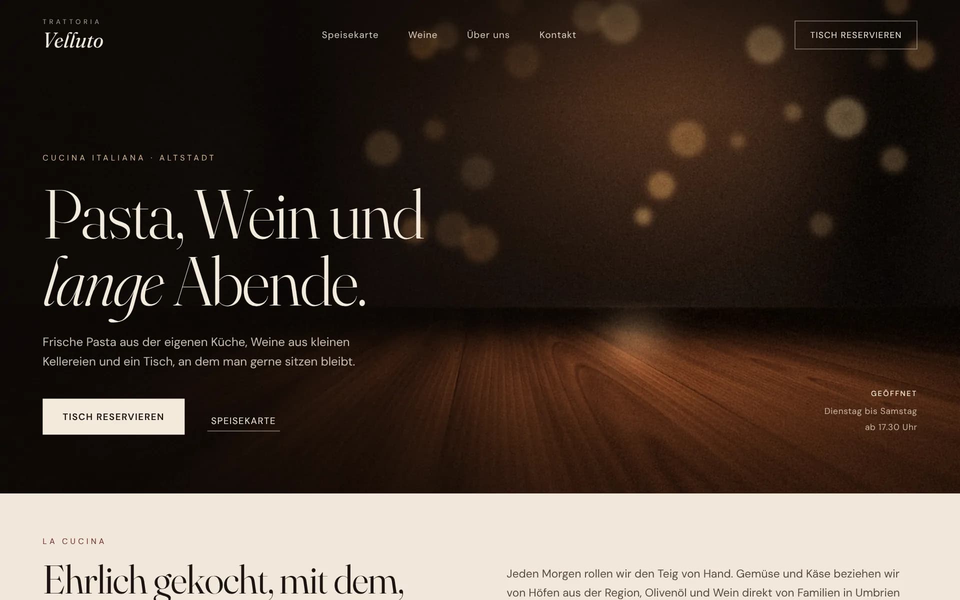 Beispiel-Design: Restaurant (Trattoria Velluto, fiktive Marke)