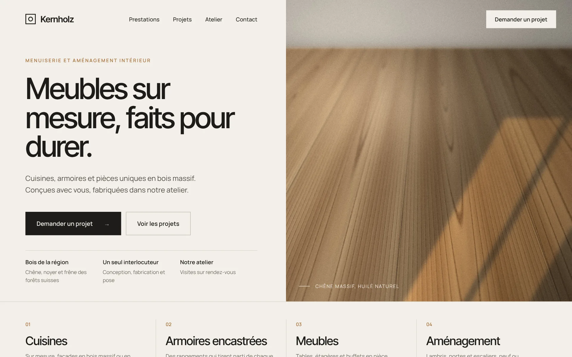 Exemple de design: Menuiserie (Kernholz, marque fictive)